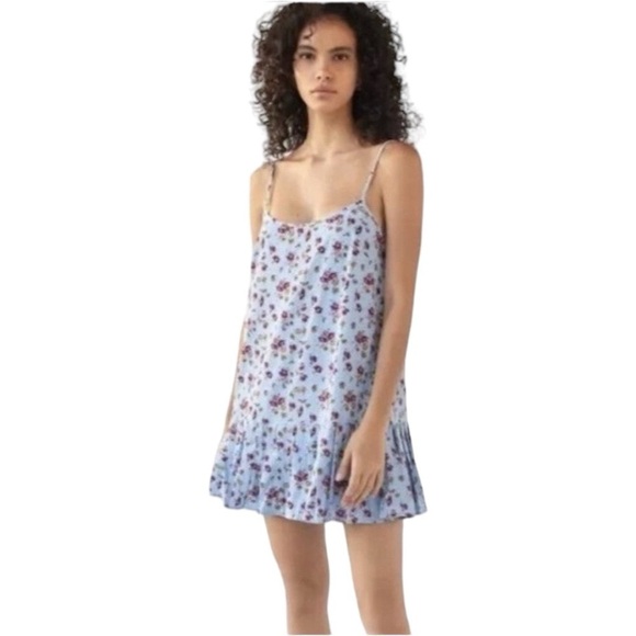Urban Outfitters Camille Mini Dress S Blue Sleeveless Floral - Picture 1 of 13